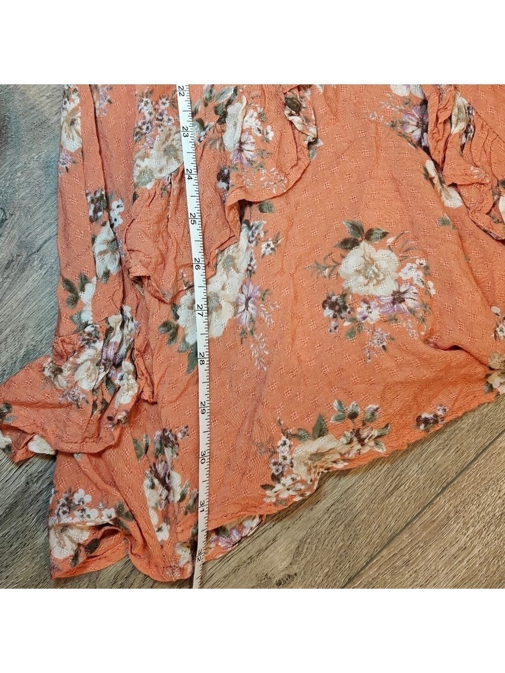 Sadie & Sage Rust Floral Wrap Mini Dress Ruffle Sleeve Boho Small 0522 - Picture 7 of 7